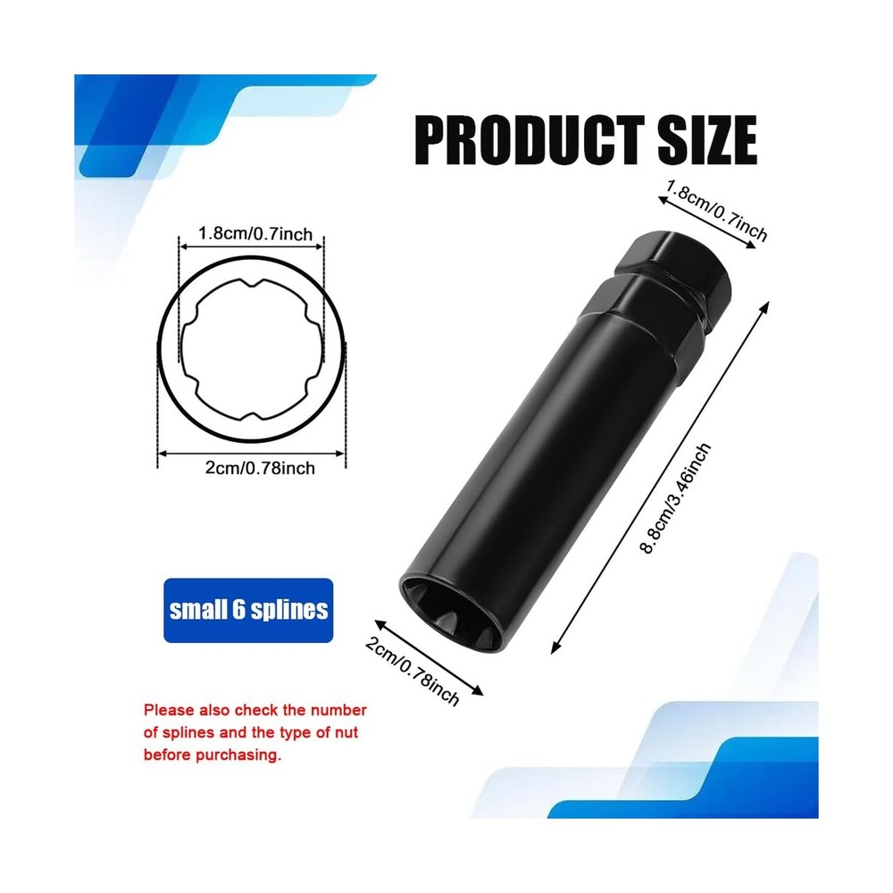 Small 6 Spline Lug Nut Socket, Wheel Lock Key Replacement for Six-Spline Whee...