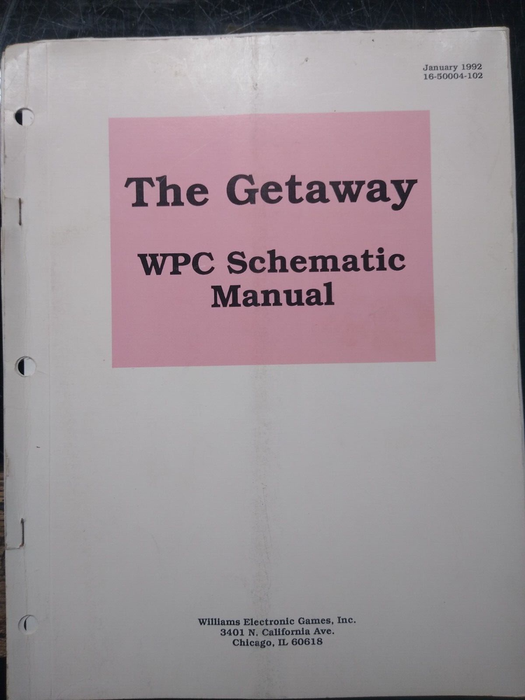 The Getaway Pinball WPC Schematic Manual - Williams - 1992- Original