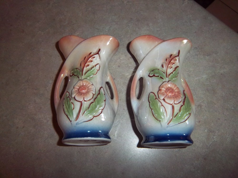 2 - Double Loop Decorative Vases Floral Ceramic - Lusterware