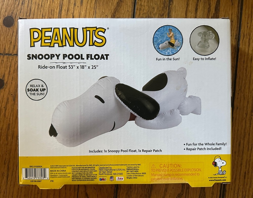 *NEW* Peanuts SNOOPY Ride-On Pool Float 53" x 18" x 25"