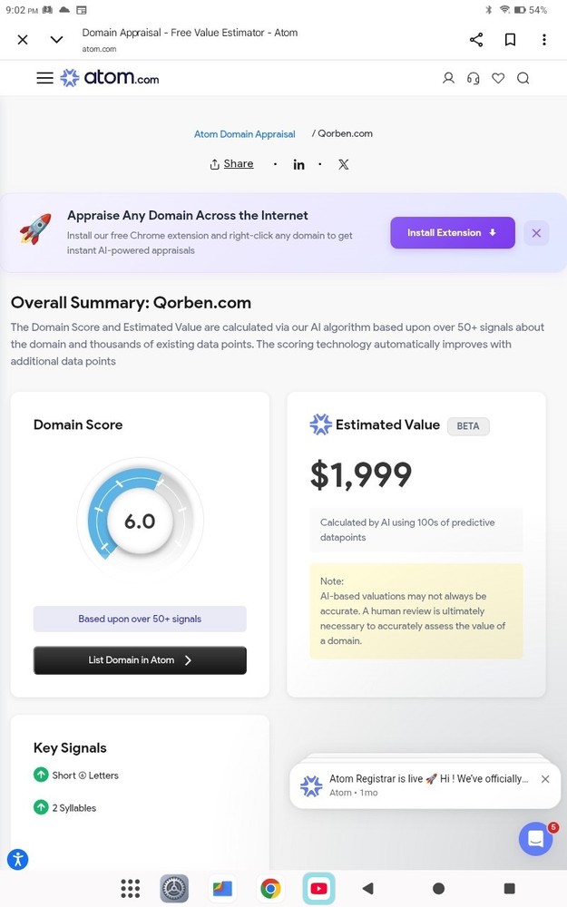 💥QORBEN. COM DOMAIN NAME ESTIMATED VALUE IS $2000.00 AT ATOM
