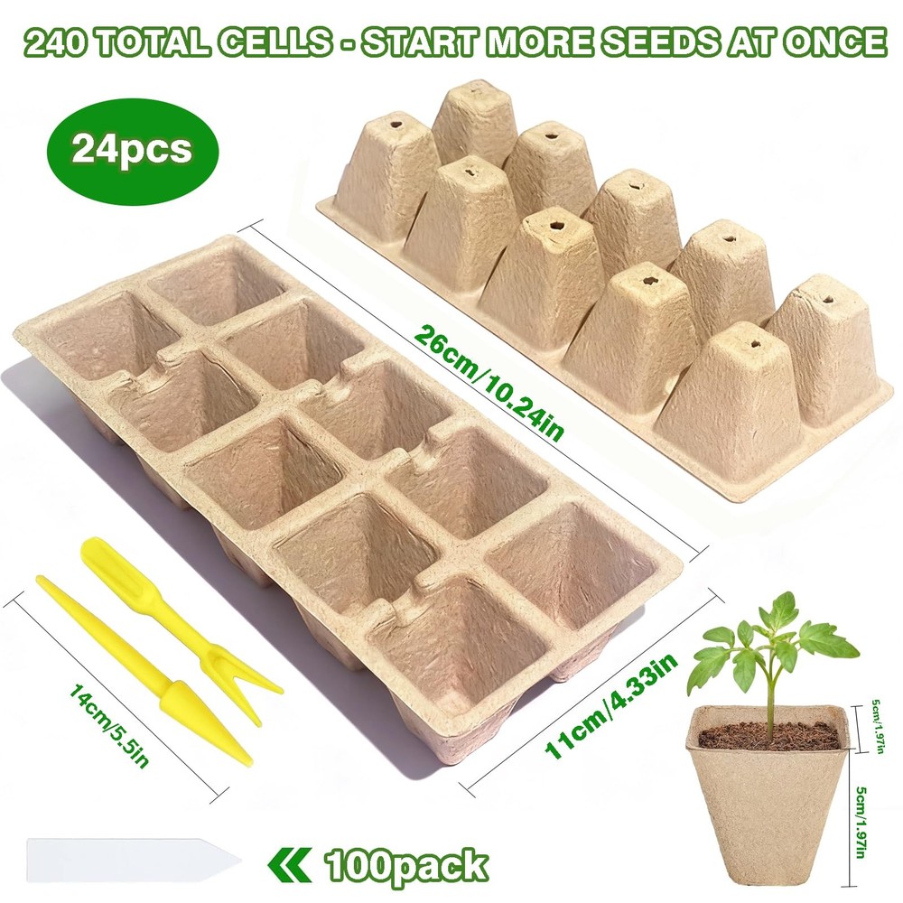 Seed Starter Tray Peat Pots for Germination with Labels 240 Cells