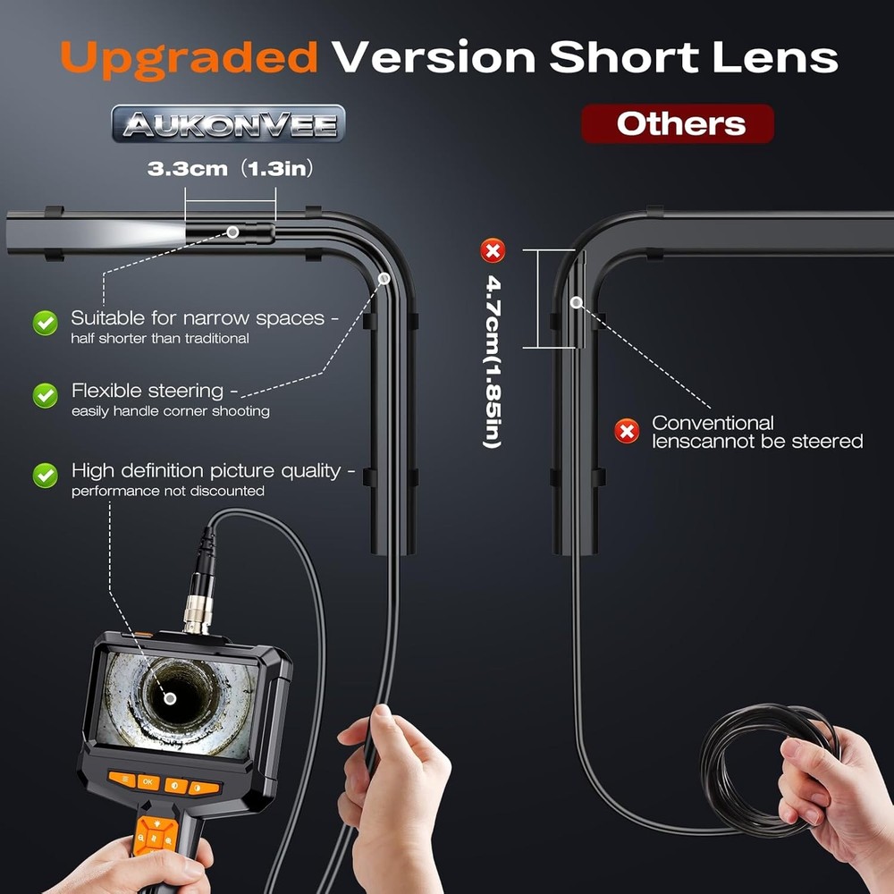 Endoscope Camera with Light, Handheld Borescope 4.3" IPS Screen, black