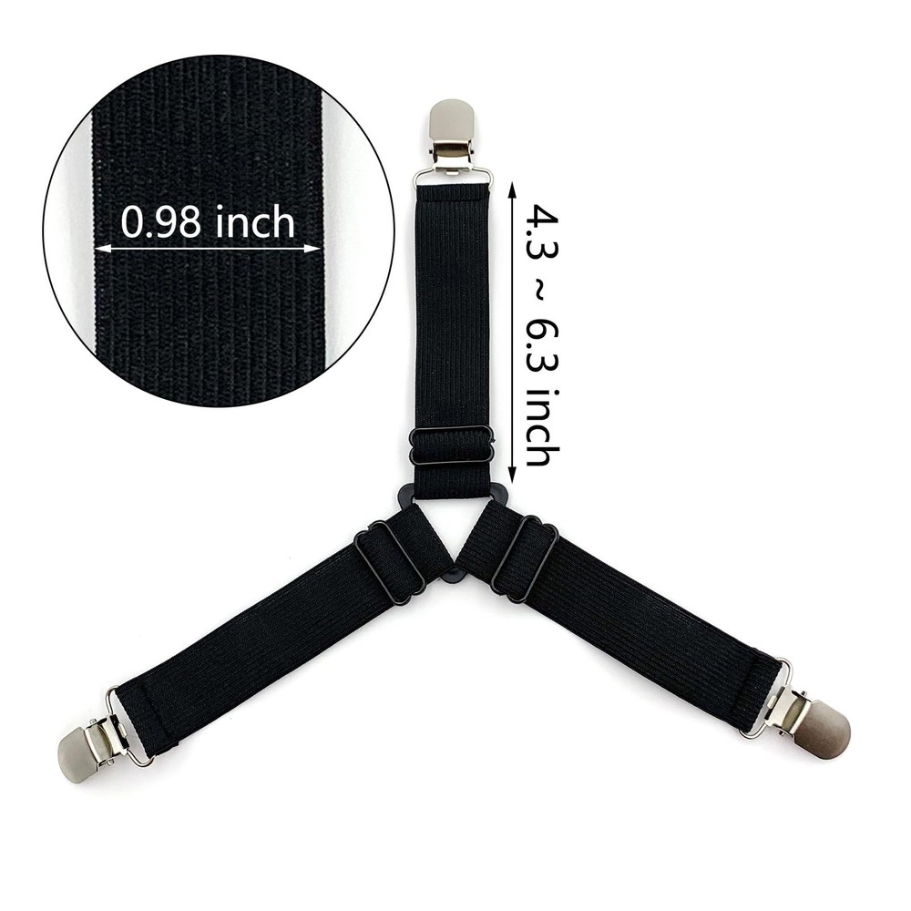 Qgond 4PCS Bed Sheet Holder Straps – Triangle Adjustable Elastic Black