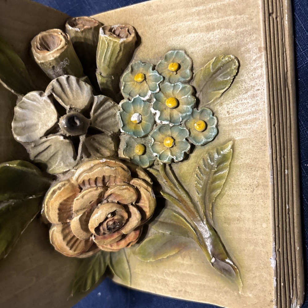 Vintage IvorWare Heavy Solid Ceramic Pottery Floral Book Ends