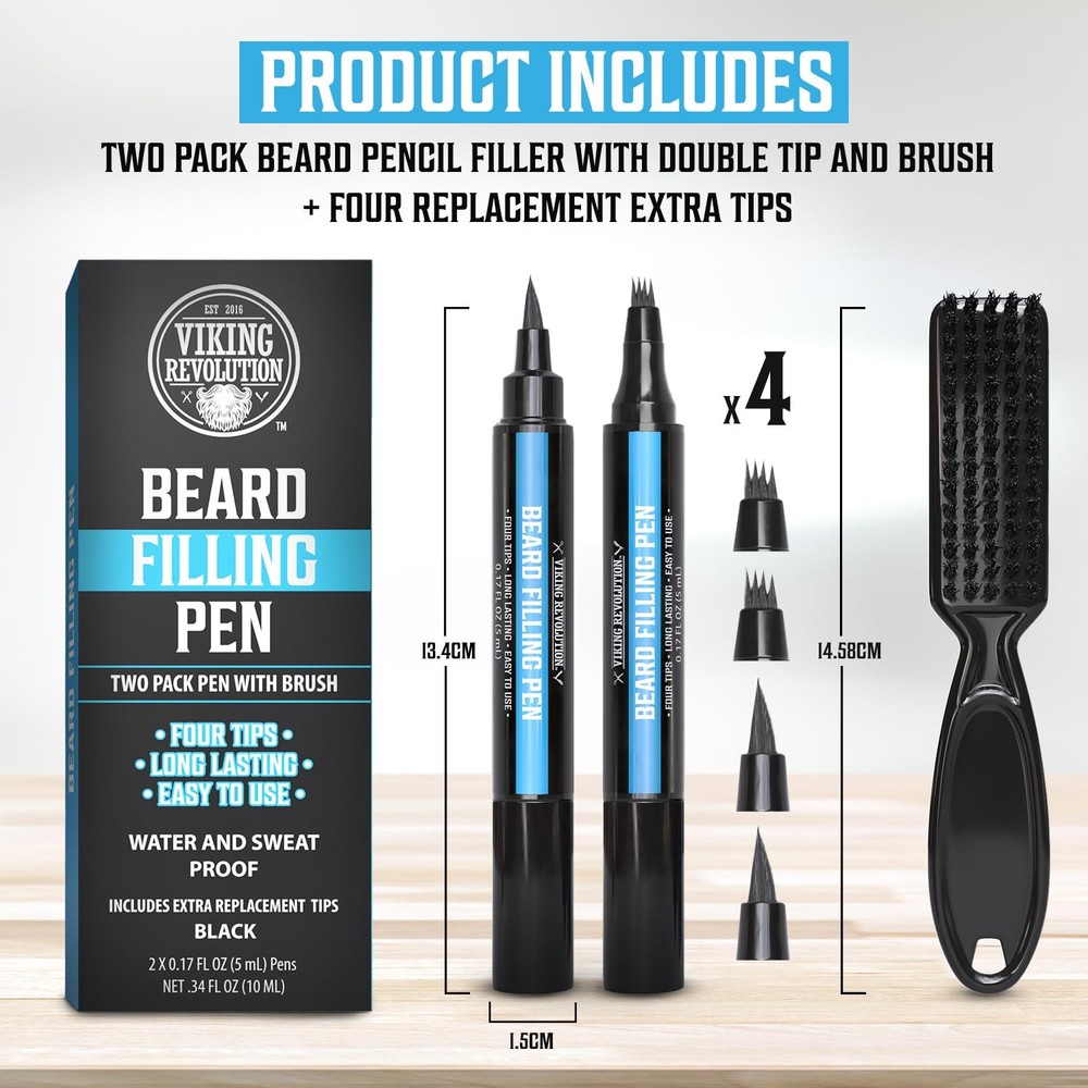 Viking Revolution Beard Pen (2 Pack) - Black 2 Pack + Brush,