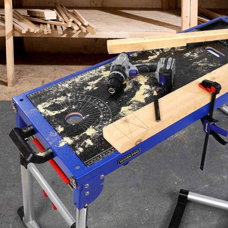WORKPRO 5-in-1 Workbench Miter Saw Stand Quick Folding Work Table Creeper Dolly