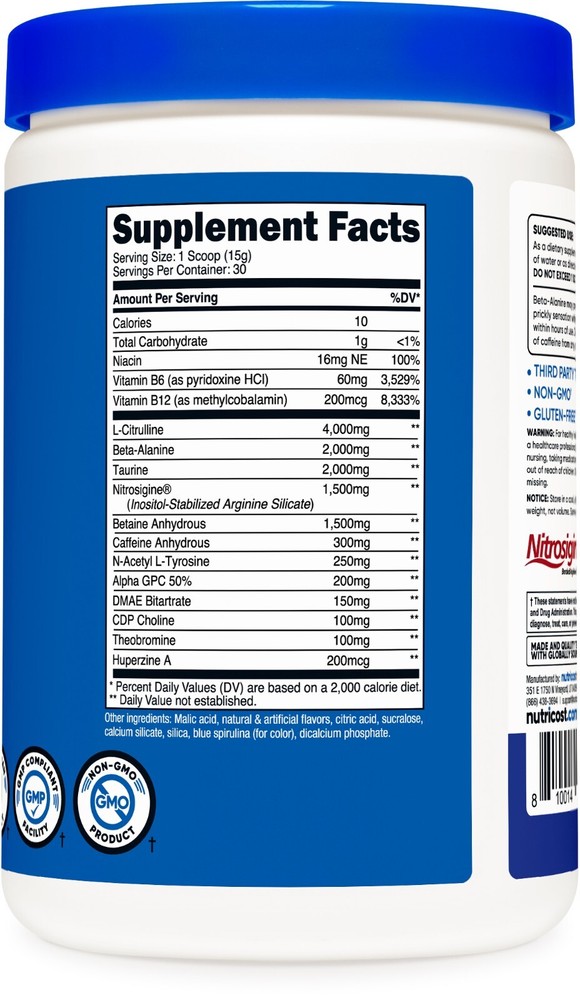 Nutricost Pre-X, Xtreme Pre-Workout Powder Complex, Blue Raspberry, 30 Servings