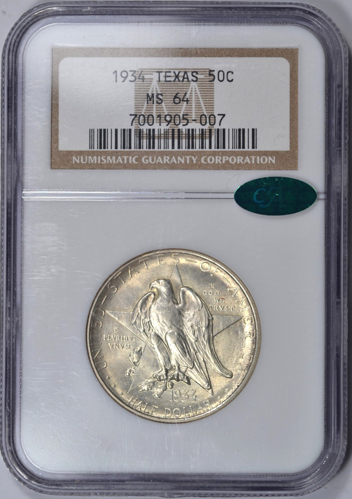 1934 TEXAS COMMEMORATIVE HALF DOLLAR NGC MS64 CAC NICE