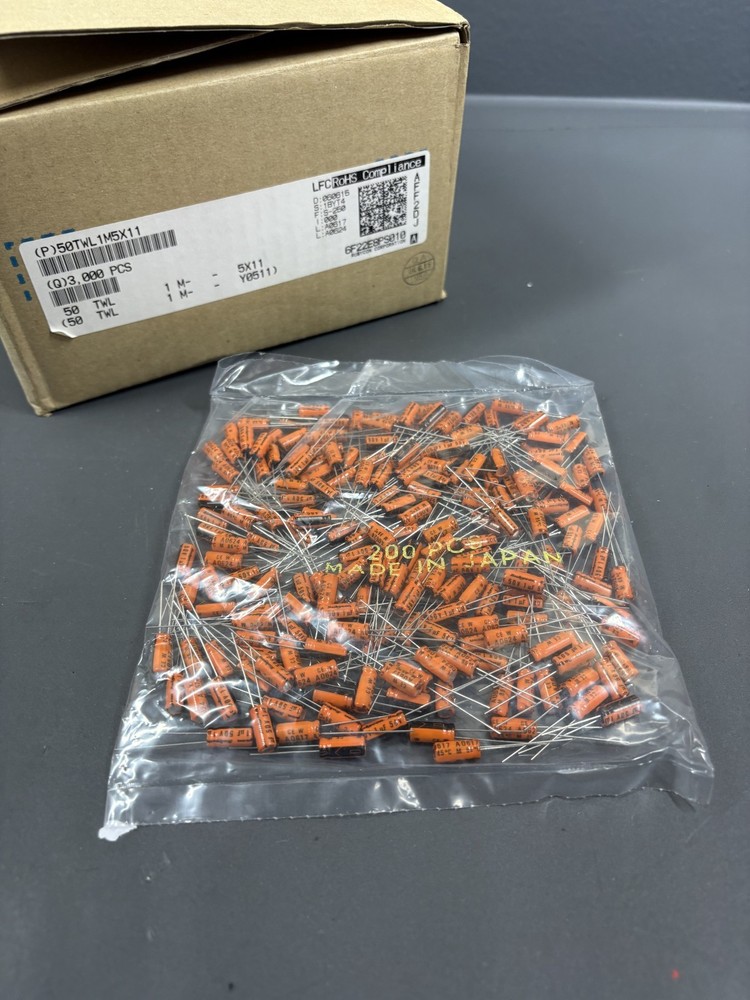 1000pcs 1uF 50V Electrolytic Capacitor Rubycon Axial 85°C