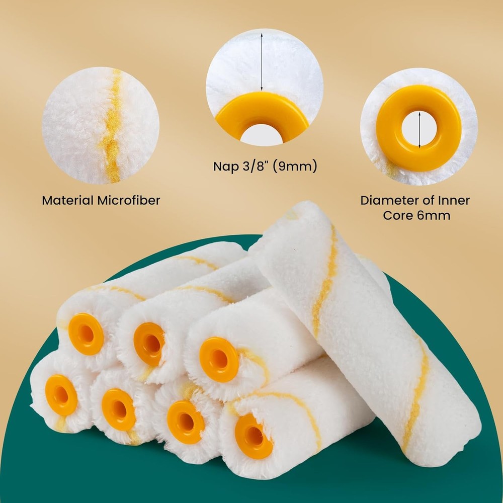 Paint Roller Covers, 26 Pack, 4 Inch 3/8" Nap Microfiber Small Paint Rollers Set