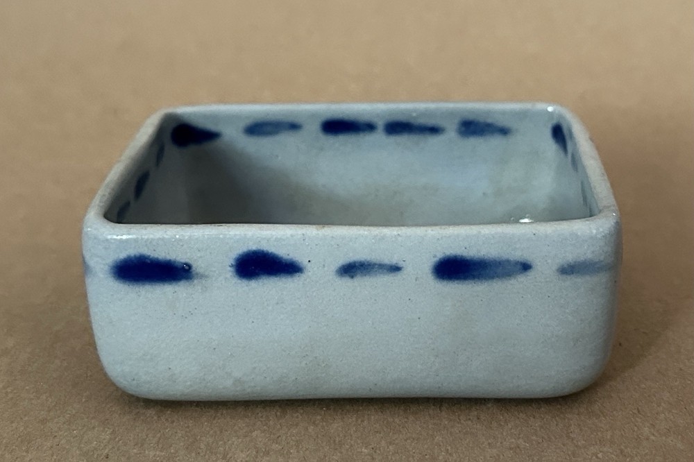 Salt-Glazed Pottery Cobalt Blue Accents Chamberstick Rectangular Dish