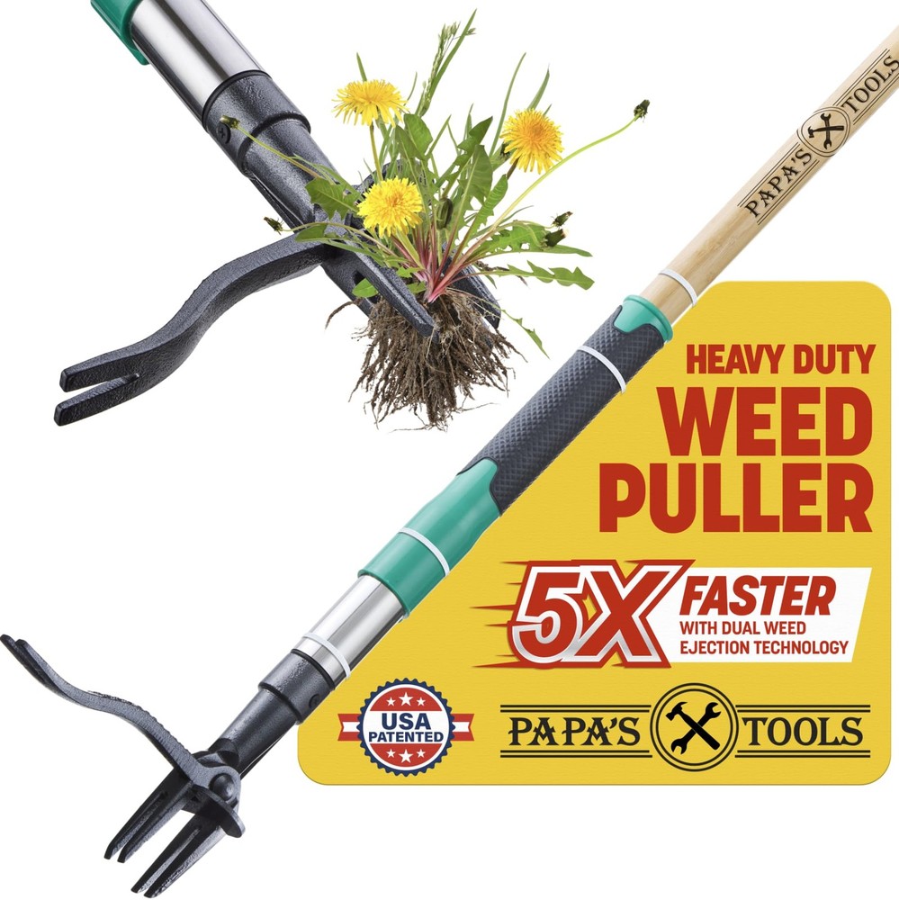 Papa's Tools Weed Puller Tool, 44" Stand Up Weeder Garden Tools & 4 Claw Stee...