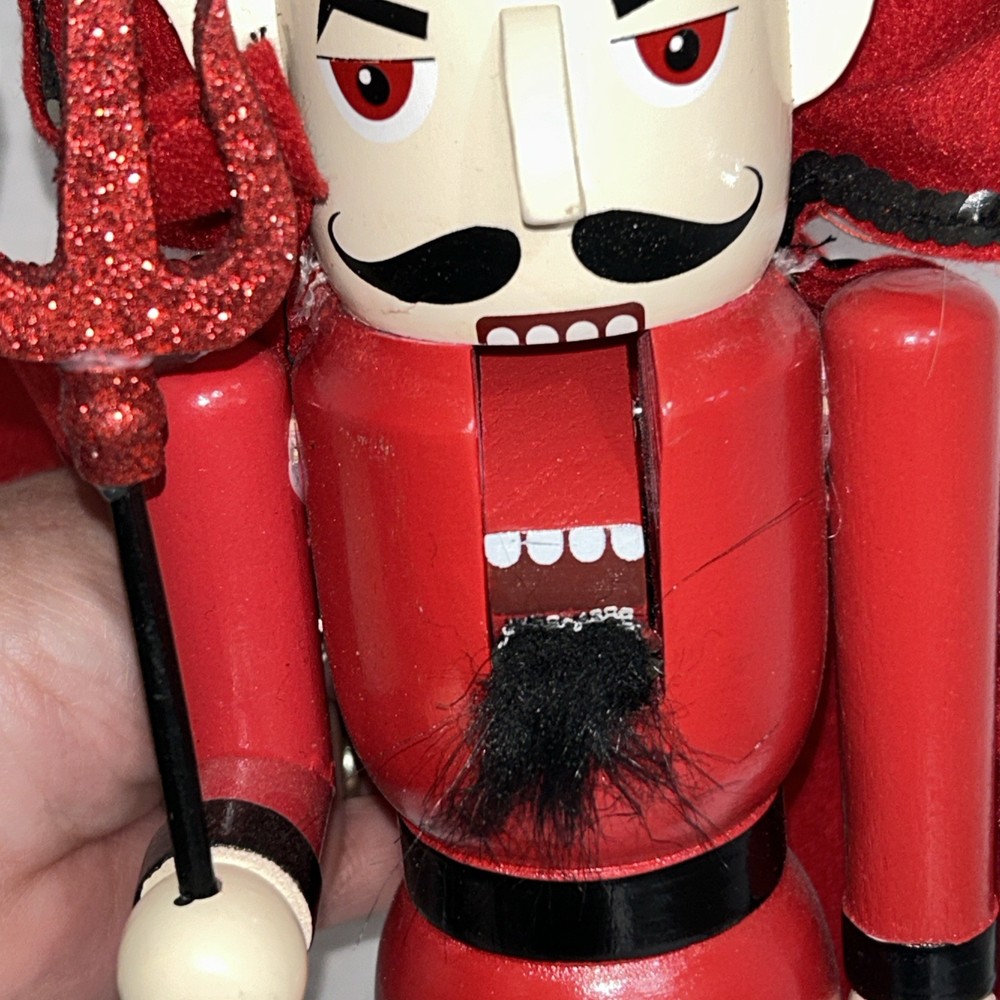 Vintage Devil Nutcracker With Red Cape Holding A Pitchfork Spooky Halloween 2012