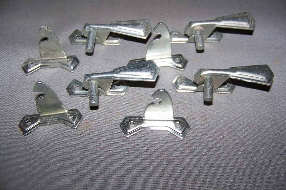 Four, Small, Tin, Cabinet Latches, With Their Offset Keepers - SEE DESCRIPTION
