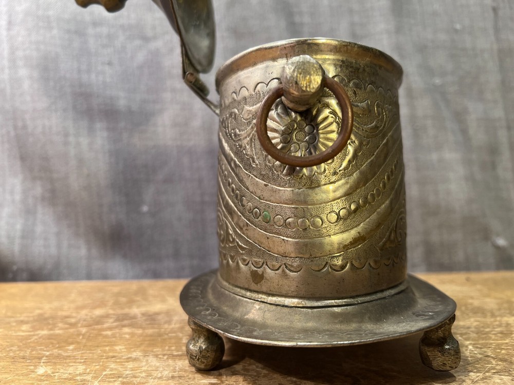 Antique Turkish Tea Coffee Container Caddy Footed Lidded Embossed Metalware