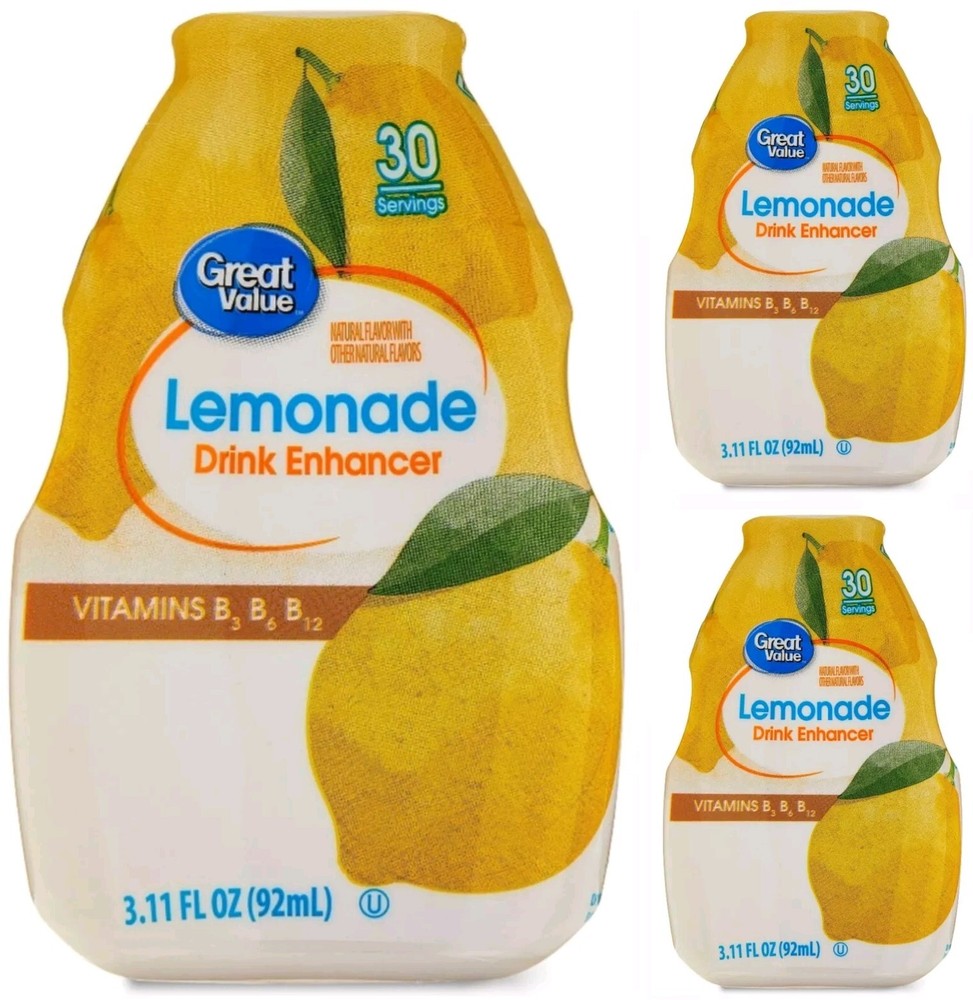 3 Pack Great Value Lemonade Liquid Drink Enhancer B Vitamins - 90 Servings