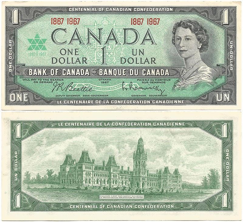 CANADA 1967 ONLY Uncirculated "CONFEDERATION CENTENNIAL" Commemorative $1 Note
