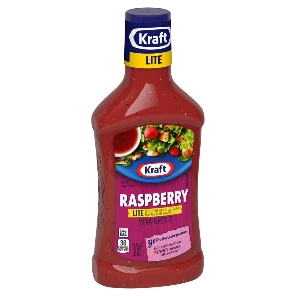 4 Pack Kraft Lite Raspberry Vinaigrette Salad Dressing, 16 fl oz Bottles