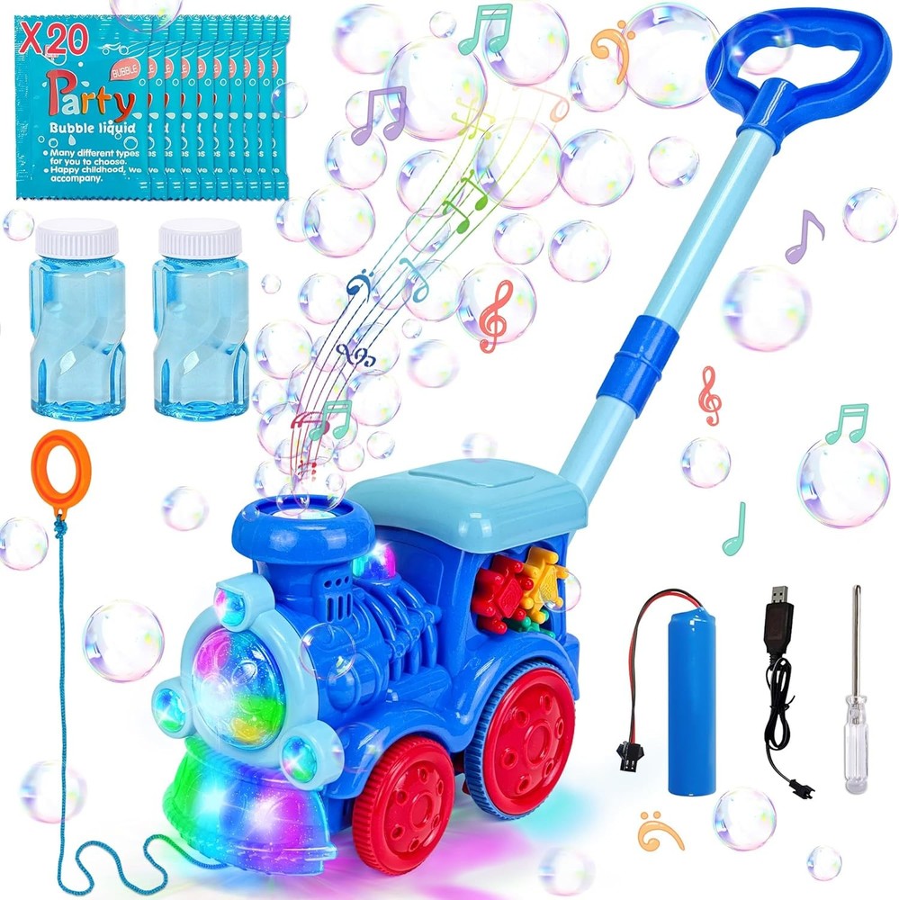 Automatic Bubble Machine Blower Maker, Bubble Music Train with Light Lawn Mower
