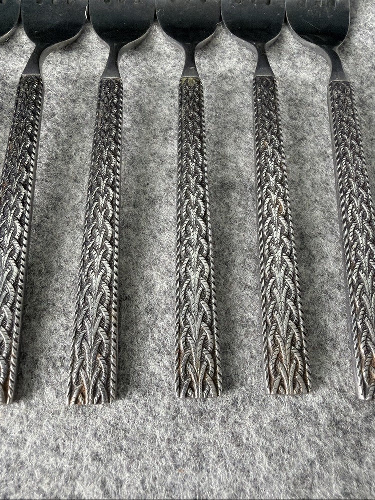 6 MCM JAPAN STAINLESS STEEL FLATWARE BRAIDED ROPE PATTERN Dinner Forks Flatware