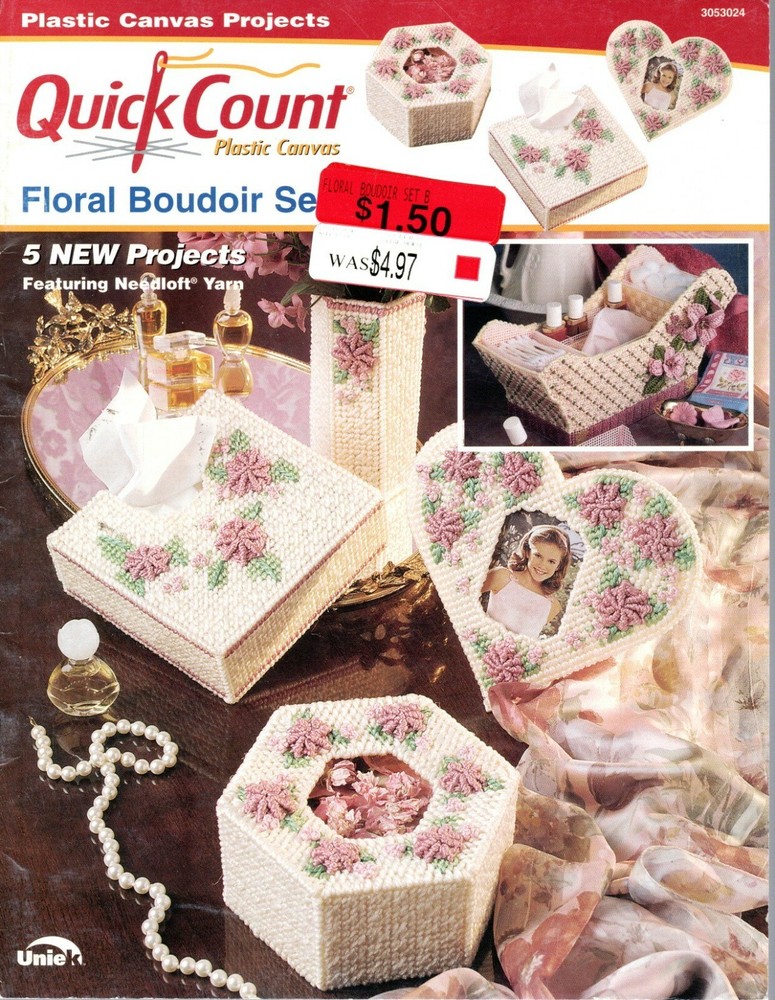 Quick Count 3053024 FLORAL BOUDOIR SET 5 Projects Plastic Canvas Pattern Leaflet