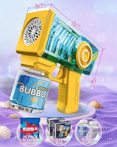 2 Pack 12-Hole LED Automatic Bubble Machine with 2 Bottles &25 Bags Refill Solut