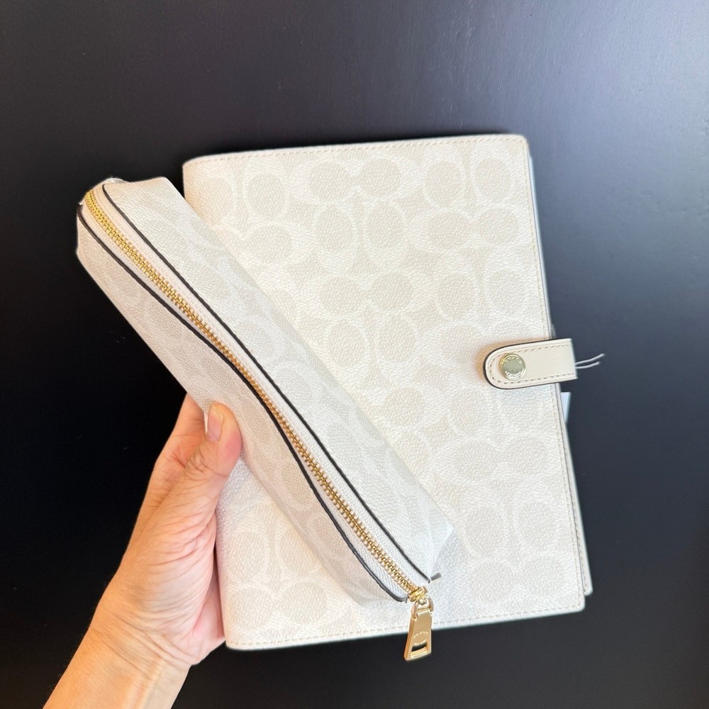 Bundle‼️Coach Notebook Signature Canvas CZ198 & pencil case White/Chalk