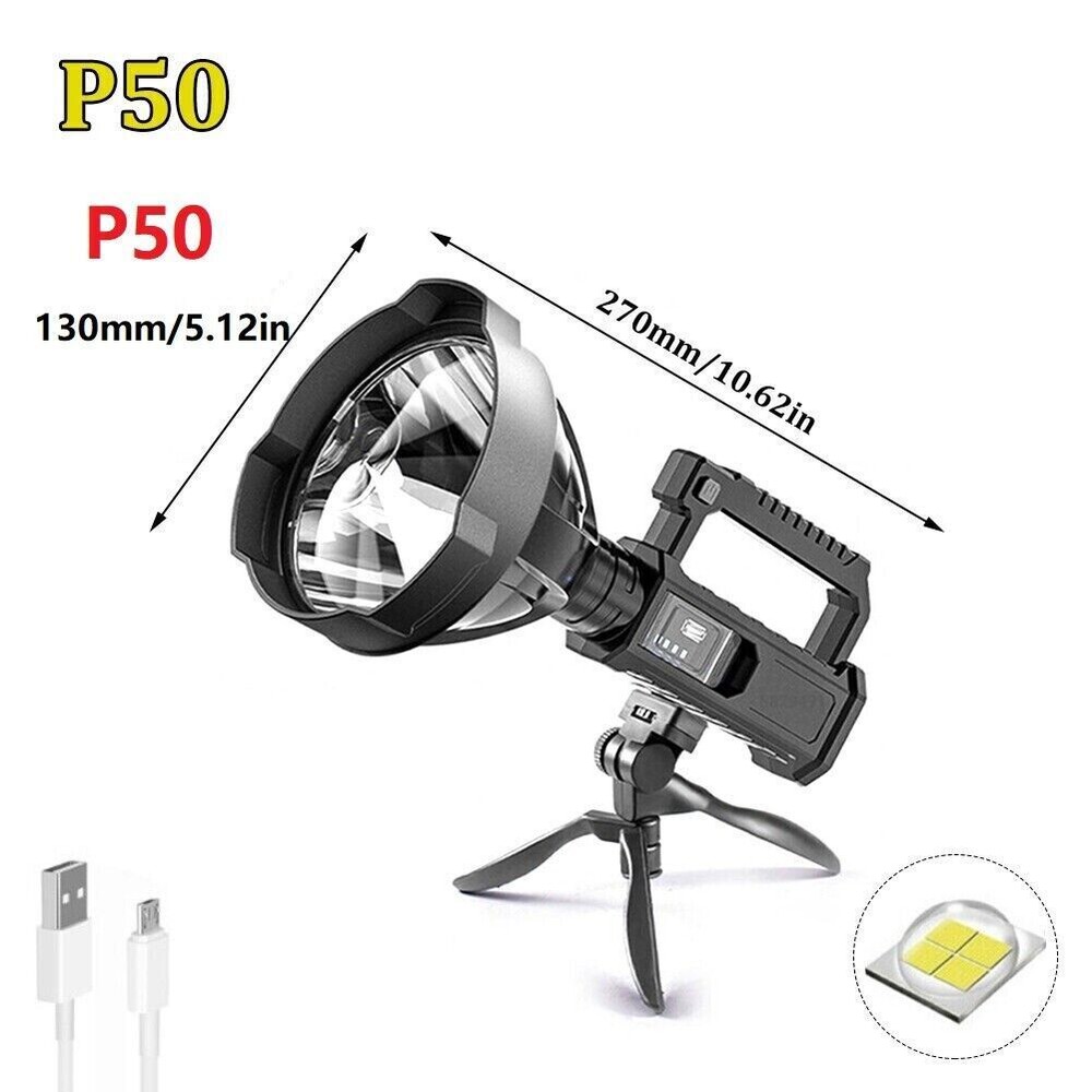 Portable USB Charge LED Super Bright Flashlight Searchlight W/Bracket