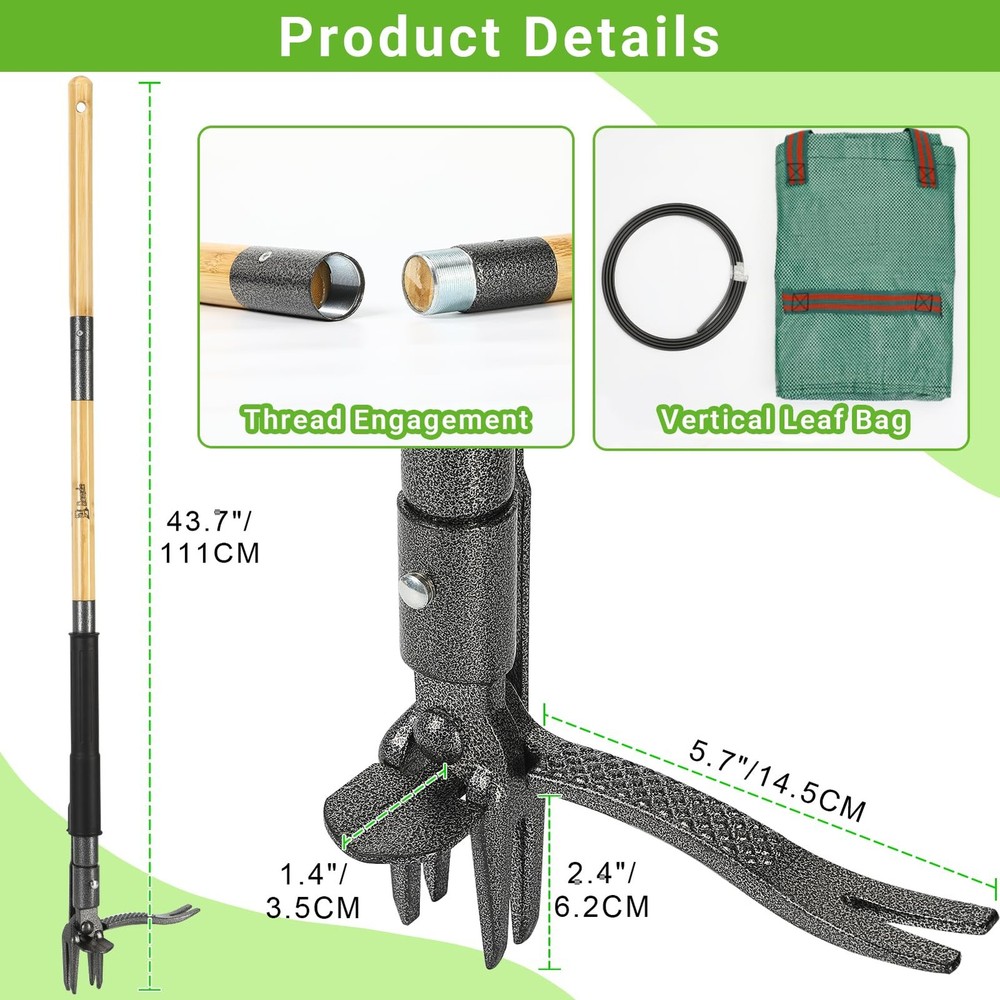 Weed Puller Tool, Heavy Duty Gardening Hand Tools with 4-Claw Steel Head & Du...