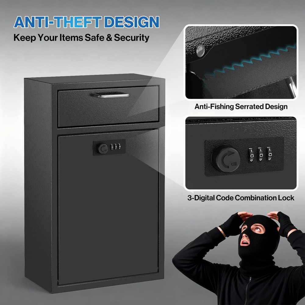 Locking Wall Mailbox Drop Safe for Business - 1.2mm Heavy Duty Lock Box with ...