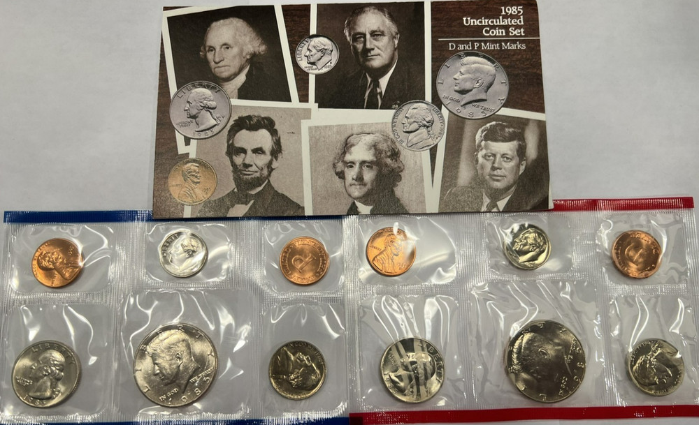 1985 P&D Mint Set US with Envelope & COA 10 Coins with This Set