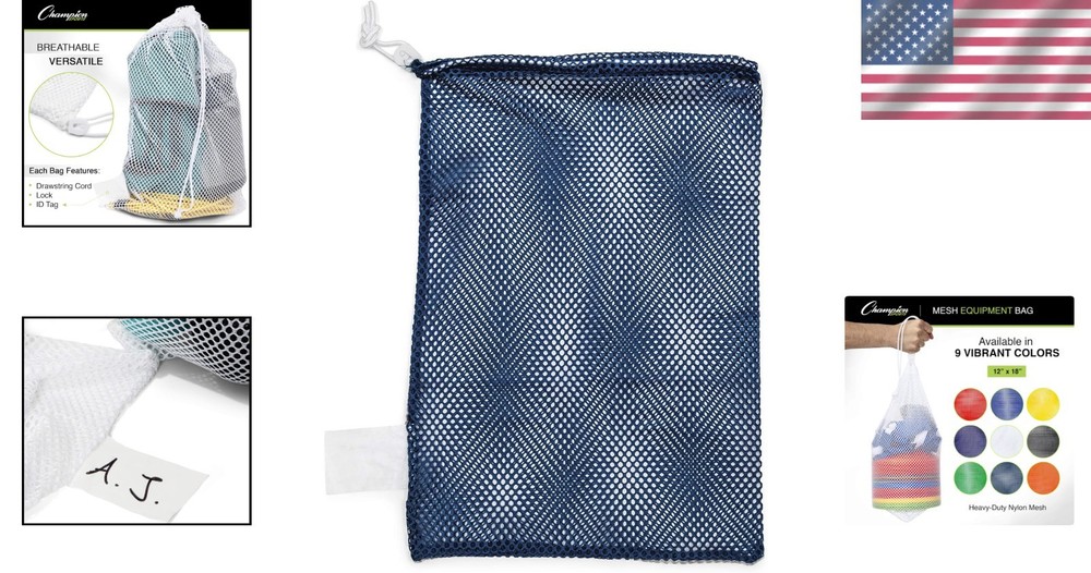 Adjustable Mesh Equipment Bag with ID Tag - 12" x 18" Multi-Sport Solution