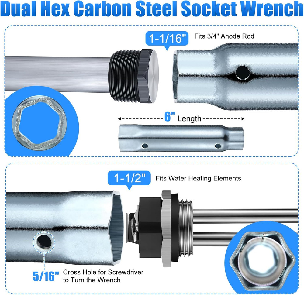 4 Pieces RV Water Heater Elements Include 1 Anode Rod 1 Electric Heater Element