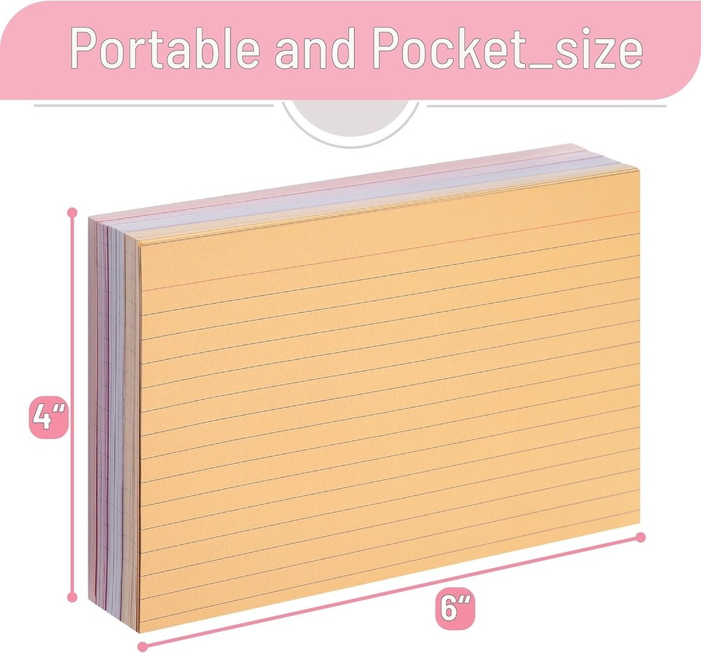 Vibrant 4x6 Lined Index Cards - 144 Durable Study Note Cards for Organization