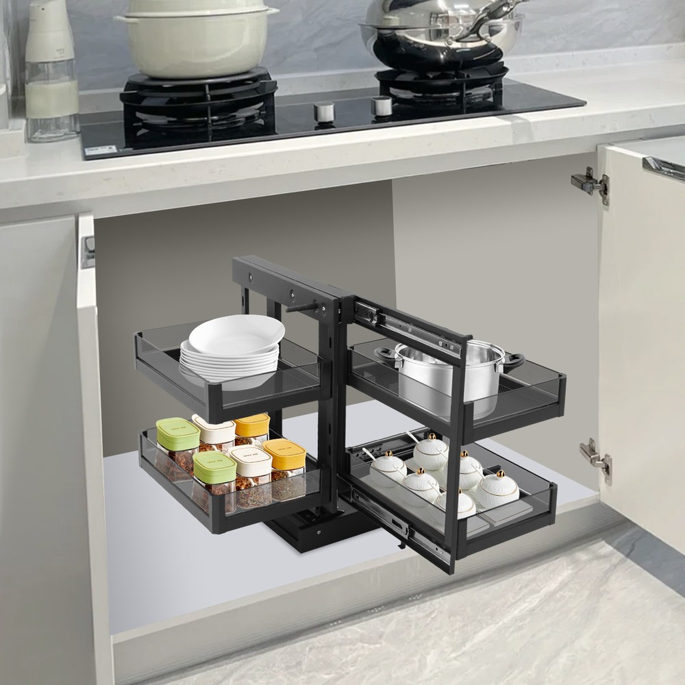 2 Tiers Kitchen Black Corner Pull Out Organizer Blind Corner Pullout Organizer
