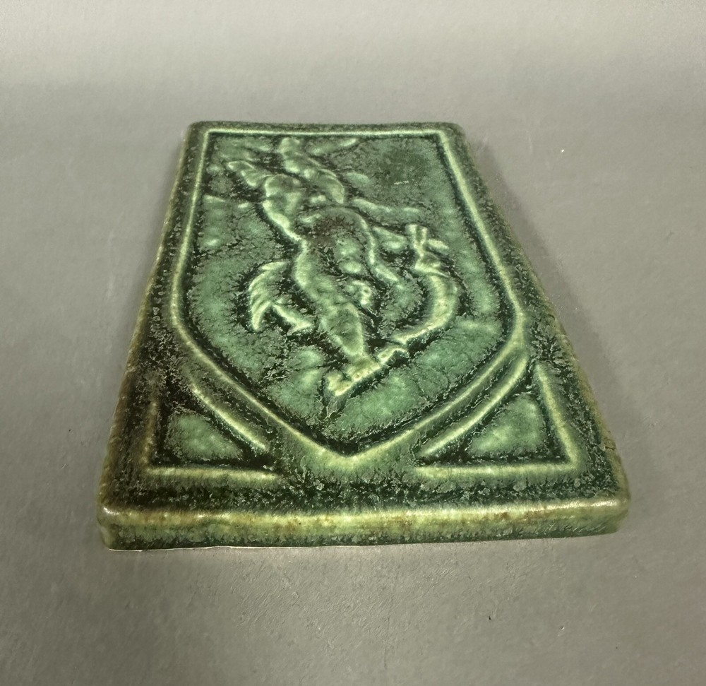Whistling Frog Green Art Pottery Cherub Tile