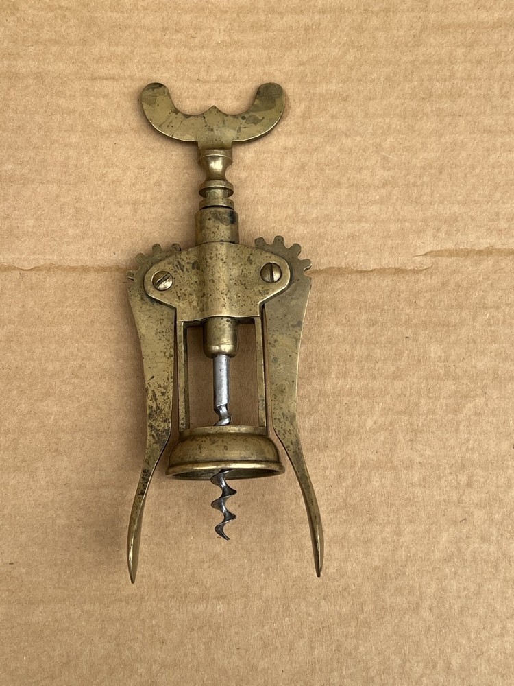 Big Antique Heavy Brass Corkscrew--Cork Pull 9-1/2"