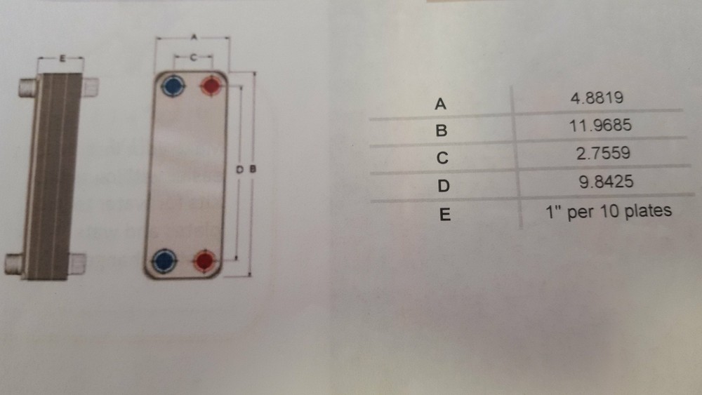 40 Plate Water to Water Brazed Plate Heat Exchanger 1" FPT Ports w/ Brackets