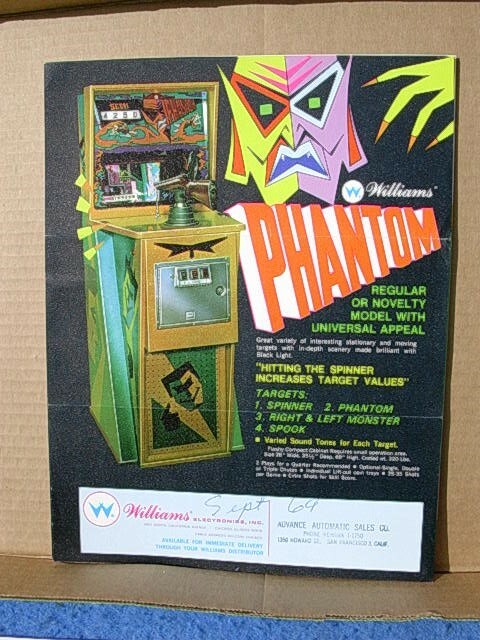 1969 Williams PHANTOM GUN Arcade Rifle Advertising Flyer