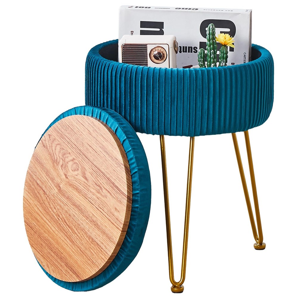 Velvet Foot Rest Stool Multipurpose Dressing Stools Upholstered Round Storage...