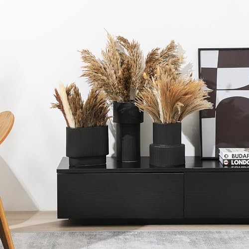 Ceramic Vase for Flowers, Decorative Boho Vase for Medium Rectangle Black