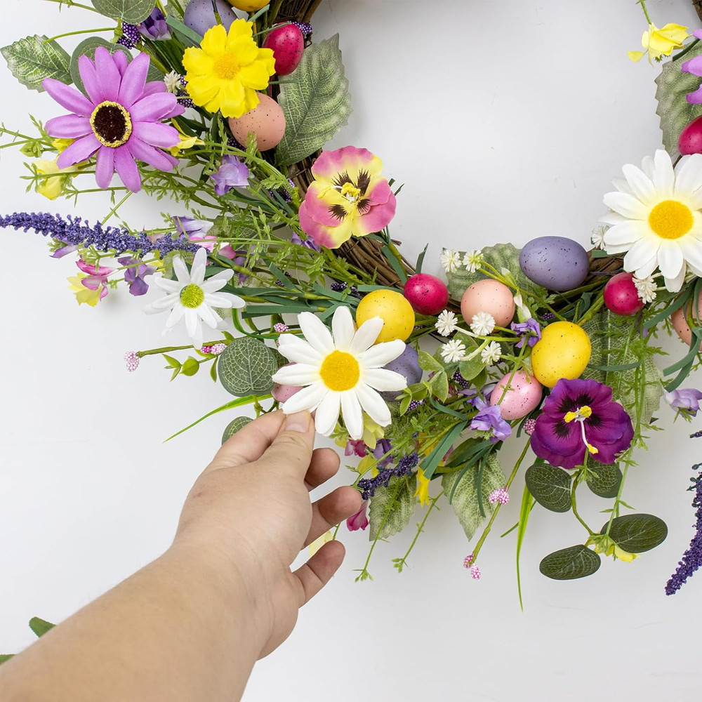 Artificial Easter Wreath 22 Inch Easter Wreaths for Front Door Colorful Egg Wrea