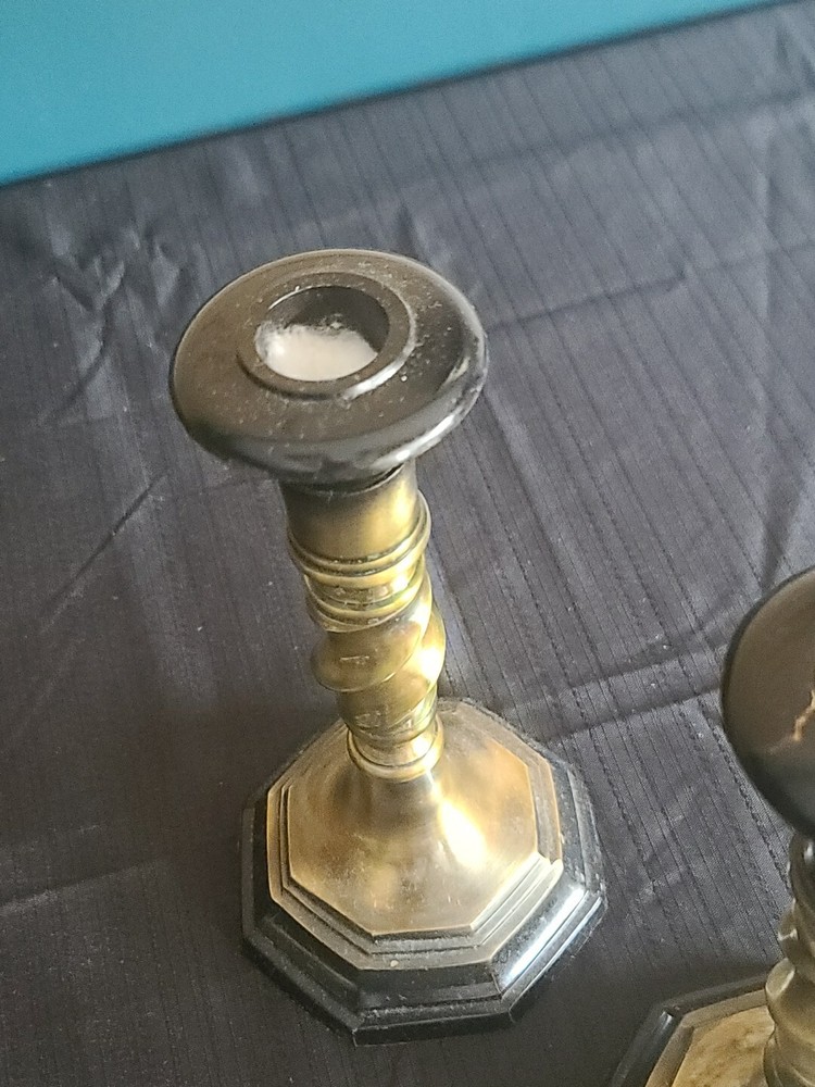 2 Ornate Solid Brass Candle Sticks Made In India EUC