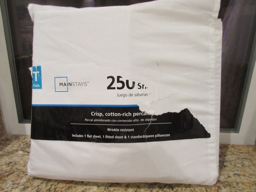 MAINSTAYS 250 THREAD COUNT TWIN SIZE SHEET SET- Arctic White