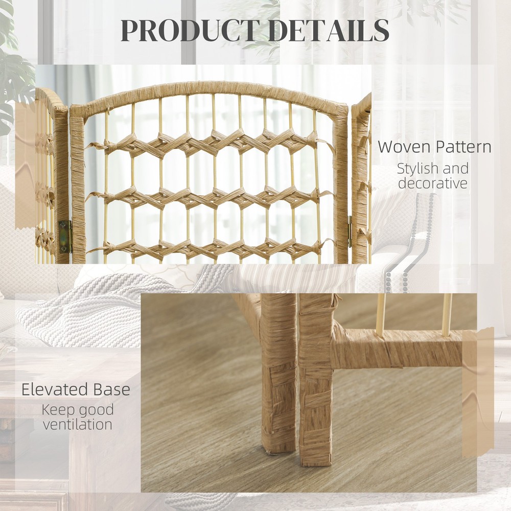 8 Panel Folding Room Divider Privacy Screen Wave Fiber Room Separator Natural