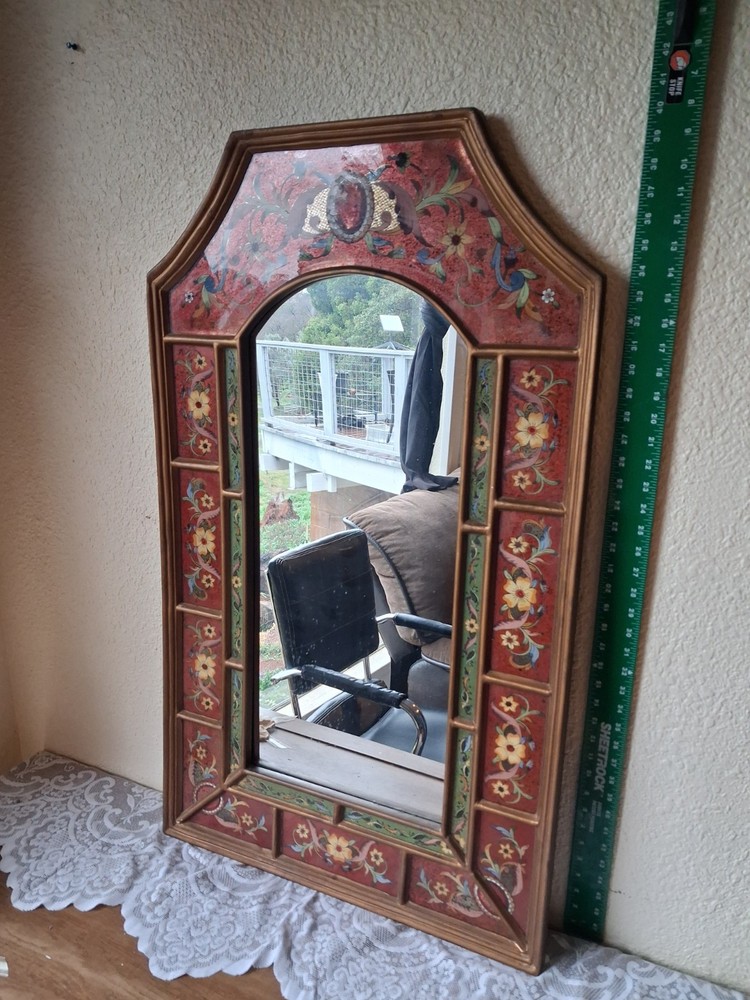Grand 40" Peruvian Reverse-Painted Glass "Cusco School" Mirror