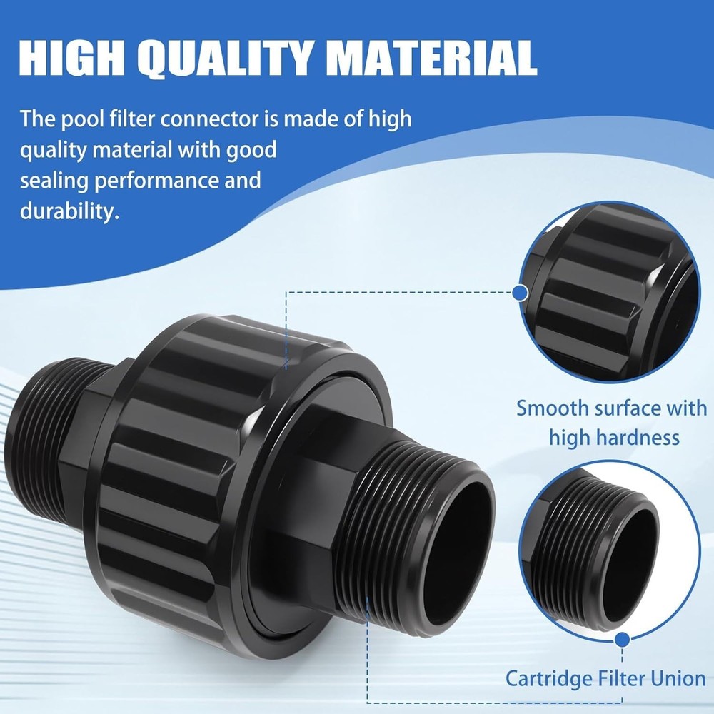 SP1480BLK 泳池泵过滤器接头 适用于 Hayward DE 和滤芯过滤器 - 1-1/2 英寸自对准双公头接头