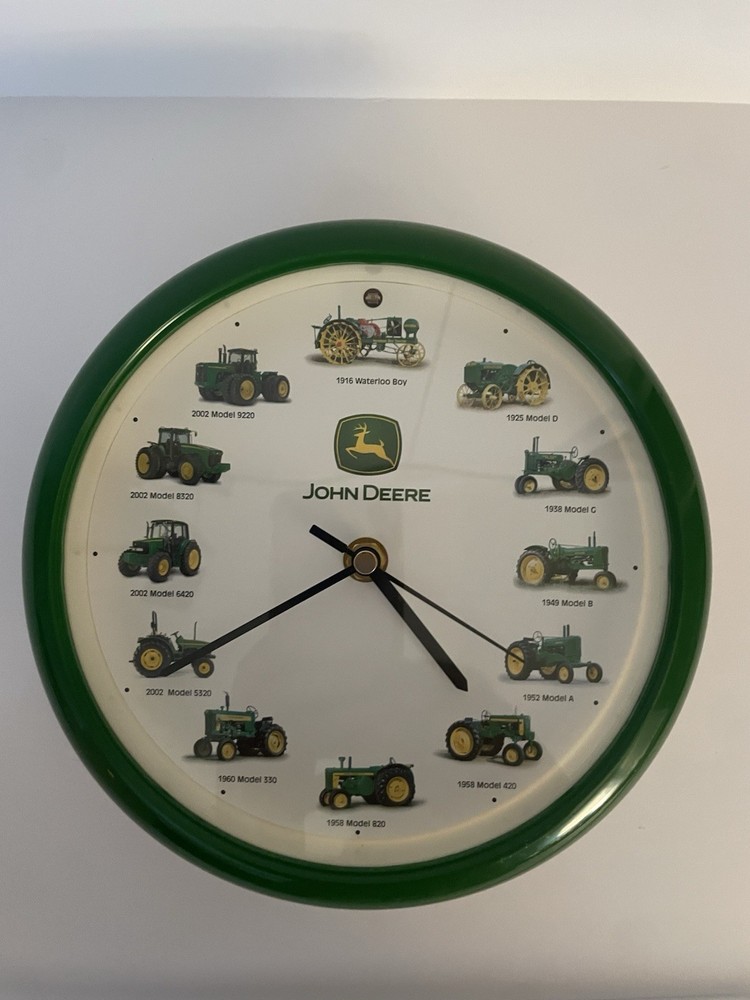 John Deere Wall Clock Tractor Models Green Farm Decor Working Battery Operated
