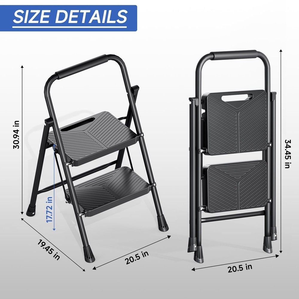 KINGRACK 2 Step Ladder, Folding Step Stool with Handrail, Safe-Lock Design an...